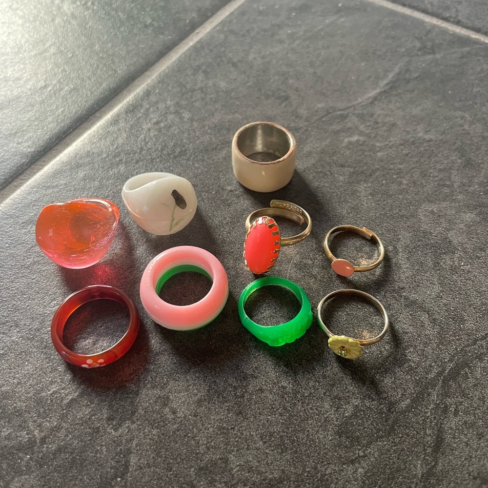 Deadstock vintage 60s gumball rings and Colorful Assorted Rings 80s/90s
